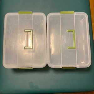 Sterilite large 2 layer stack & carry clear with green accents - set of two